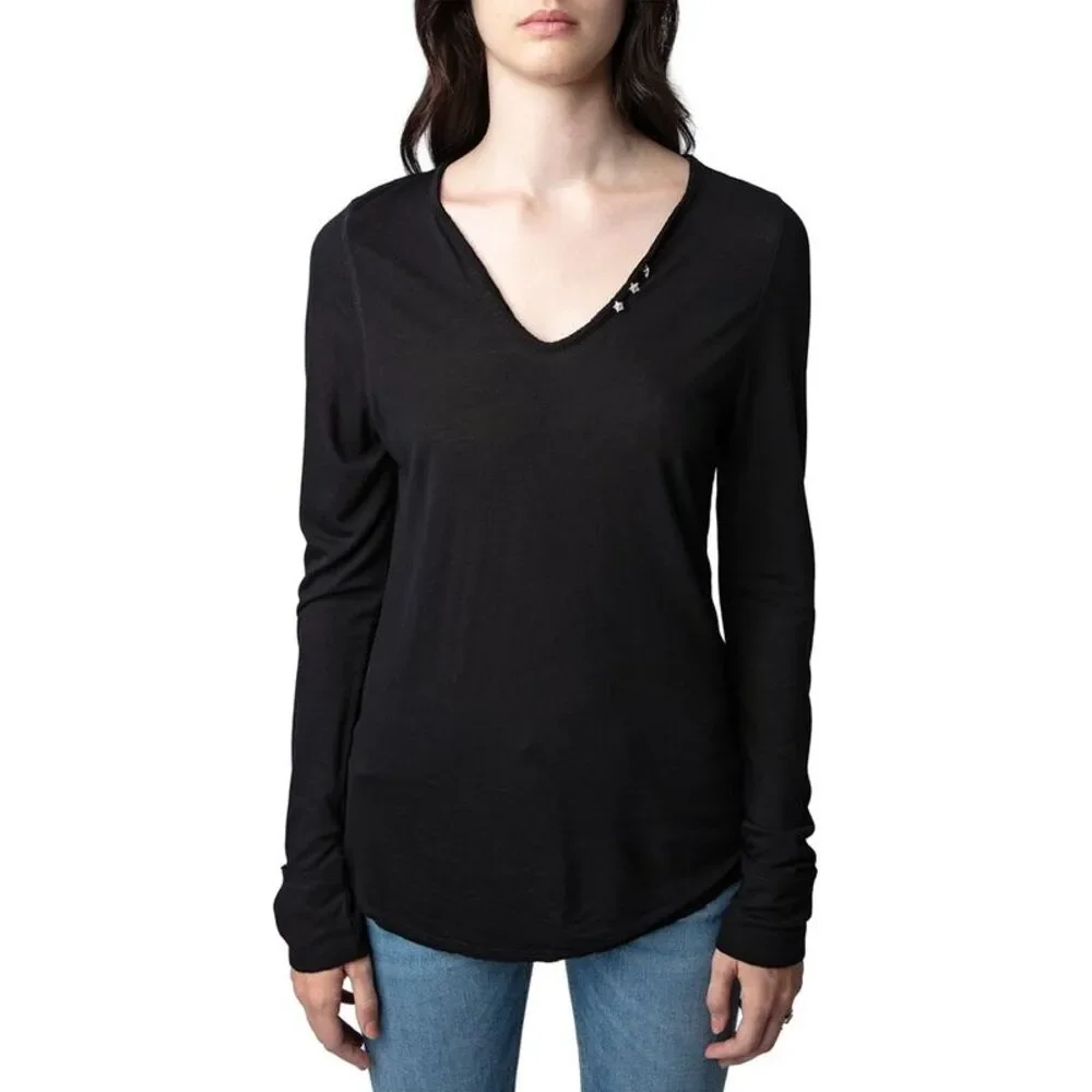 Zadig & Voltaire Tunisien Ml Boutons Bijoux Wool-Blend T-Shirt